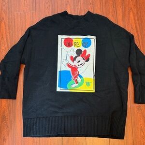 Zara Black Sweater with Minnie Mouse Cartoon Graphic